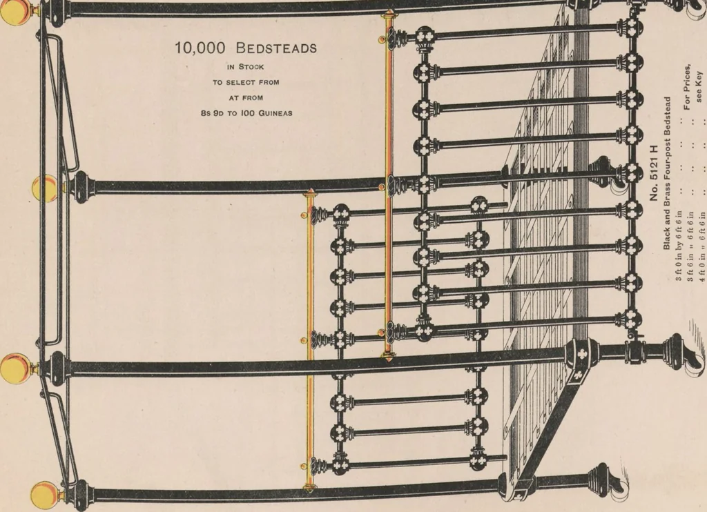 An illustration from Bedsteads and bedding : twenty thousand bedsteads of every description in stock : manufacturers of pure bedding / Maple & Co, 1895, leaf 98