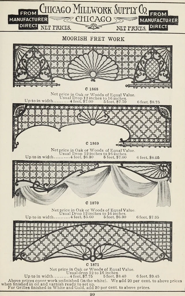 An illustration from Catalogue no. 15 from Chicago Millwork Supply Co., Chicago, U.S.A., manufacturers : doors, windows, mouldings, grilles, mantels, stairwork, etc., etc., 1906, leaf 101