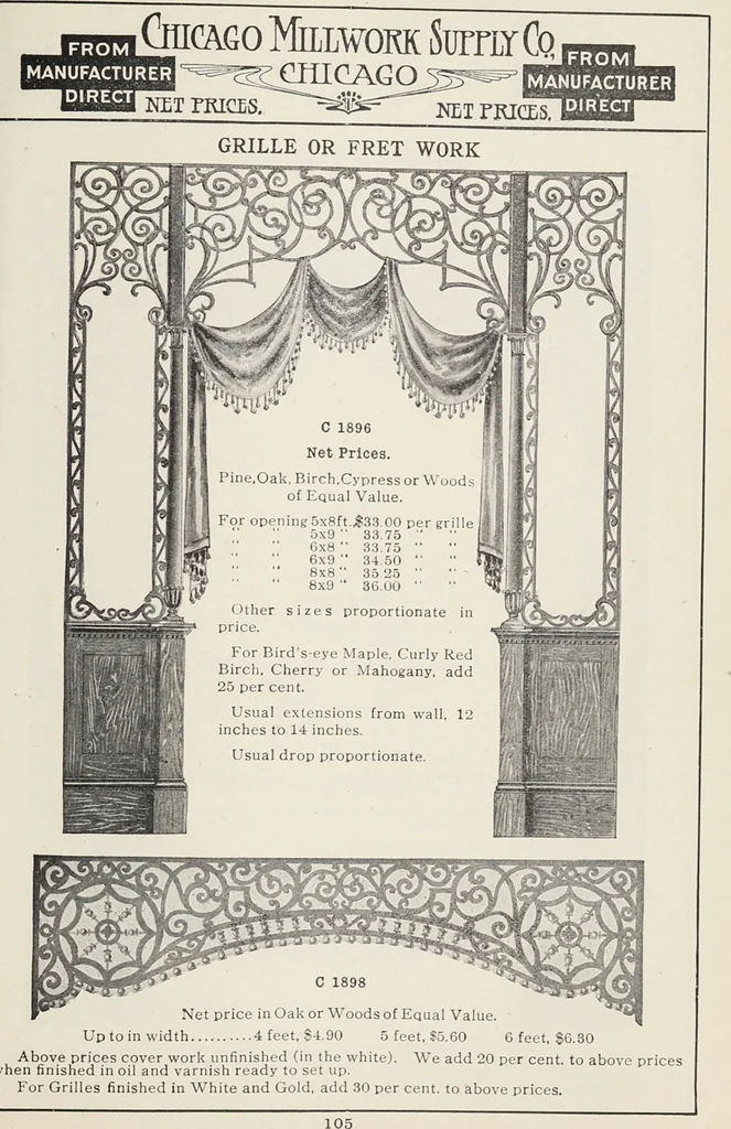 An illustration from Catalogue no. 15 from Chicago Millwork Supply Co., Chicago, U.S.A., manufacturers : doors, windows, mouldings, grilles, mantels, stairwork, etc., etc., 1906, leaf 107