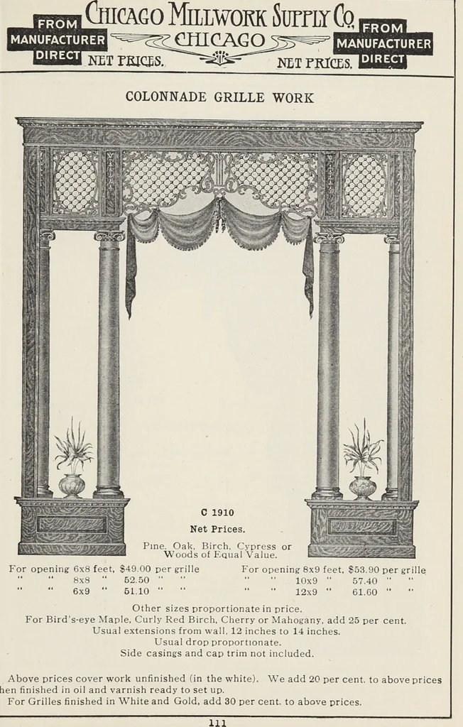 An illustration from Catalogue no. 15 from Chicago Millwork Supply Co., Chicago, U.S.A., manufacturers : doors, windows, mouldings, grilles, mantels, stairwork, etc., etc., 1906, leaf 113