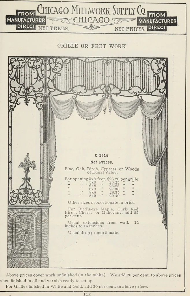 An illustration from Catalogue no. 15 from Chicago Millwork Supply Co., Chicago, U.S.A., manufacturers : doors, windows, mouldings, grilles, mantels, stairwork, etc., etc., 1906, leaf 115