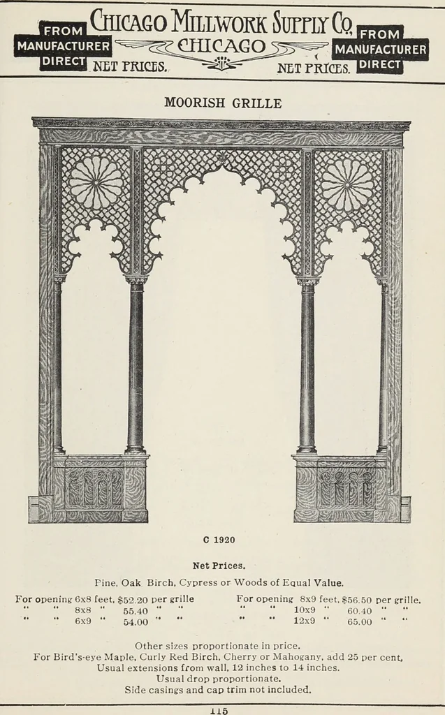 An illustration from Catalogue no. 15 from Chicago Millwork Supply Co., Chicago, U.S.A., manufacturers : doors, windows, mouldings, grilles, mantels, stairwork, etc., etc., 1906, leaf 117