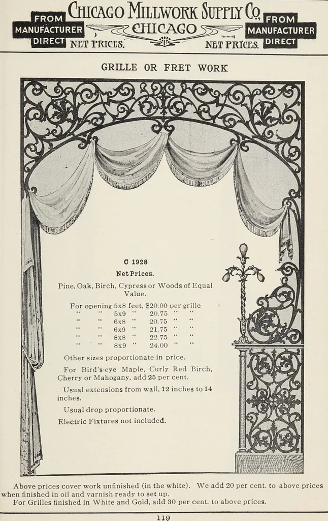 An illustration from Catalogue no. 15 from Chicago Millwork Supply Co., Chicago, U.S.A., manufacturers : doors, windows, mouldings, grilles, mantels, stairwork, etc., etc., 1906, leaf 121