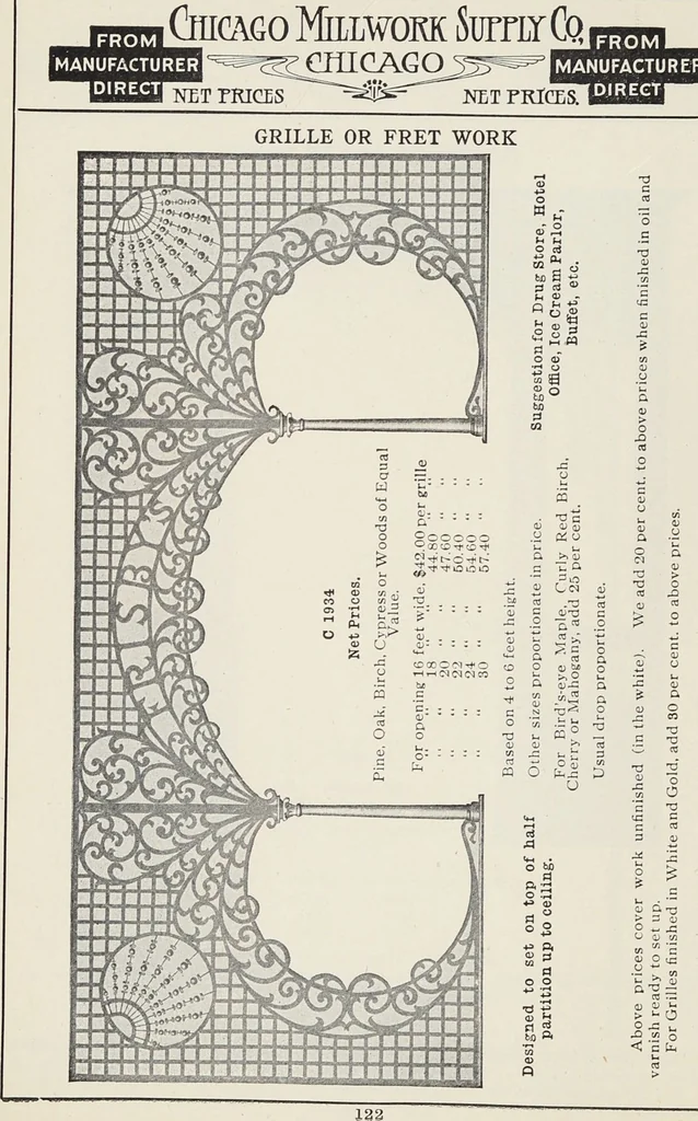 An illustration from Catalogue no. 15 from Chicago Millwork Supply Co., Chicago, U.S.A., manufacturers : doors, windows, mouldings, grilles, mantels, stairwork, etc., etc., 1906, leaf 124