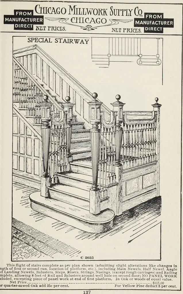 An illustration from Catalogue no. 15 from Chicago Millwork Supply Co., Chicago, U.S.A., manufacturers : doors, windows, mouldings, grilles, mantels, stairwork, etc., etc., 1906, leaf 129