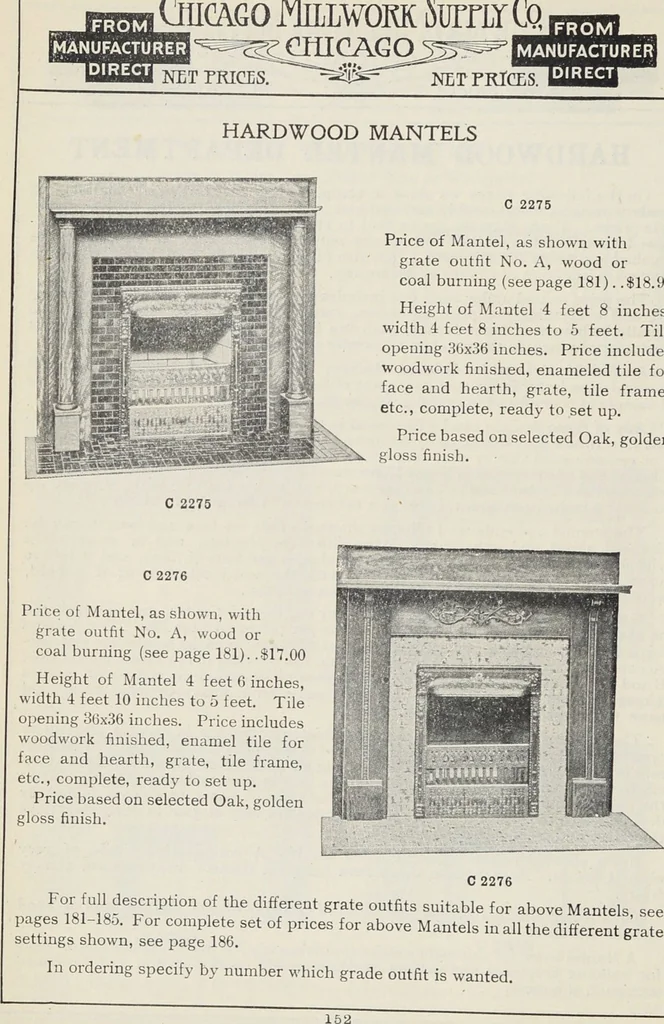An illustration from Catalogue no. 15 from Chicago Millwork Supply Co., Chicago, U.S.A., manufacturers : doors, windows, mouldings, grilles, mantels, stairwork, etc., etc., 1906, leaf 154