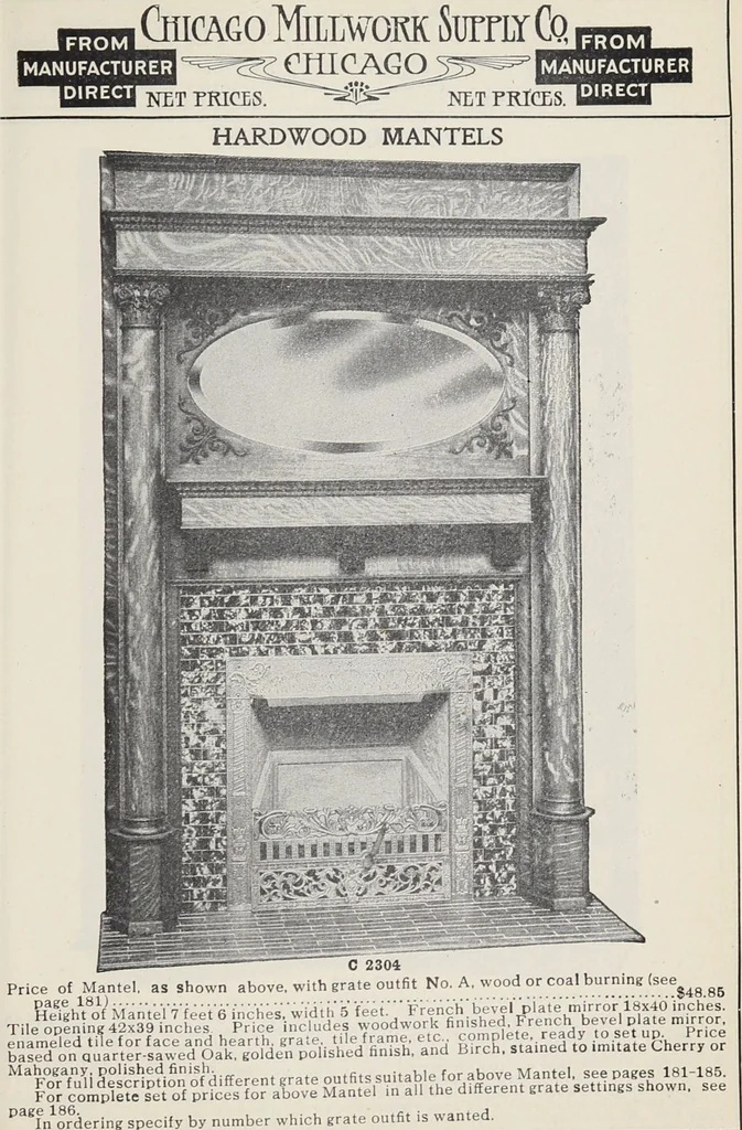 An illustration from Catalogue no. 15 from Chicago Millwork Supply Co., Chicago, U.S.A., manufacturers : doors, windows, mouldings, grilles, mantels, stairwork, etc., etc., 1906, leaf 169