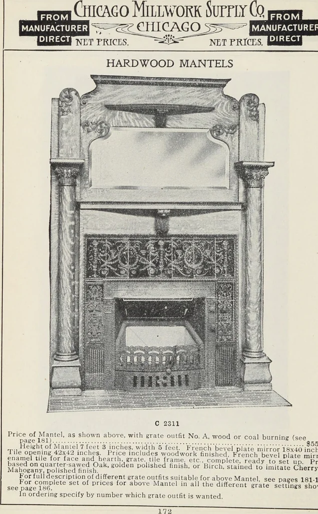 An illustration from Catalogue no. 15 from Chicago Millwork Supply Co., Chicago, U.S.A., manufacturers : doors, windows, mouldings, grilles, mantels, stairwork, etc., etc., 1906, leaf 174