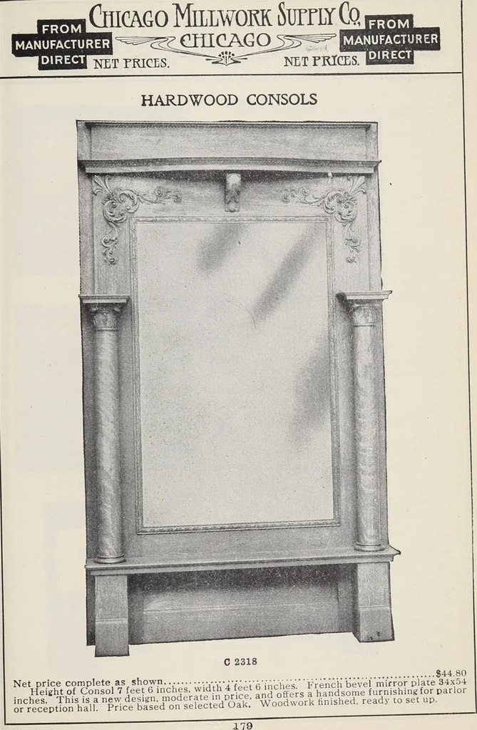 An illustration from Catalogue no. 15 from Chicago Millwork Supply Co., Chicago, U.S.A., manufacturers : doors, windows, mouldings, grilles, mantels, stairwork, etc., etc., 1906, leaf 181