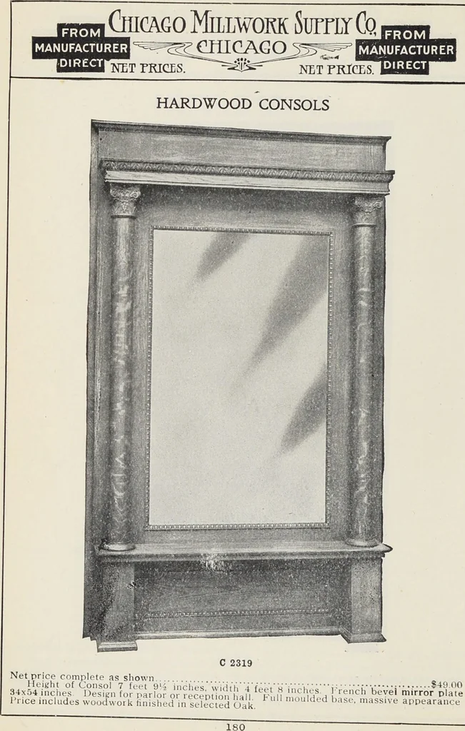 An illustration from Catalogue no. 15 from Chicago Millwork Supply Co., Chicago, U.S.A., manufacturers : doors, windows, mouldings, grilles, mantels, stairwork, etc., etc., 1906, leaf 182