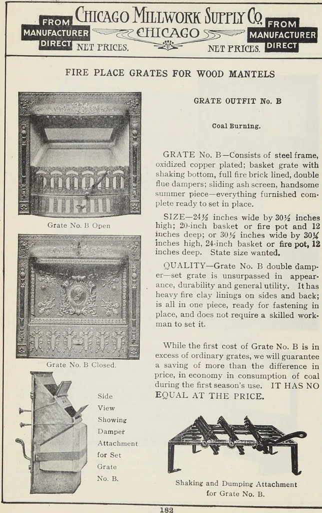 An illustration from Catalogue no. 15 from Chicago Millwork Supply Co., Chicago, U.S.A., manufacturers : doors, windows, mouldings, grilles, mantels, stairwork, etc., etc., 1906, leaf 184