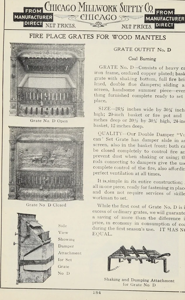 An illustration from Catalogue no. 15 from Chicago Millwork Supply Co., Chicago, U.S.A., manufacturers : doors, windows, mouldings, grilles, mantels, stairwork, etc., etc., 1906, leaf 186