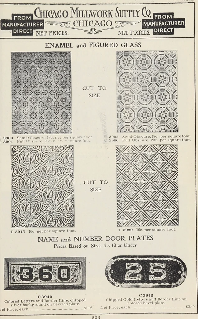 An illustration from Catalogue no. 15 from Chicago Millwork Supply Co., Chicago, U.S.A., manufacturers : doors, windows, mouldings, grilles, mantels, stairwork, etc., etc., 1906, leaf 205