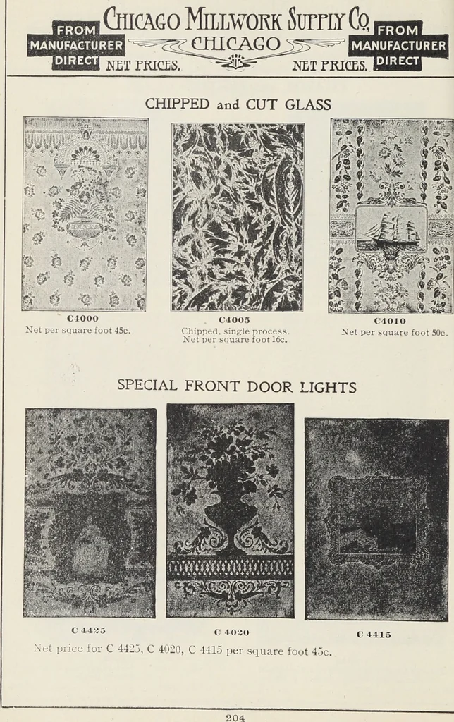 An illustration from Catalogue no. 15 from Chicago Millwork Supply Co., Chicago, U.S.A., manufacturers : doors, windows, mouldings, grilles, mantels, stairwork, etc., etc., 1906, leaf 206