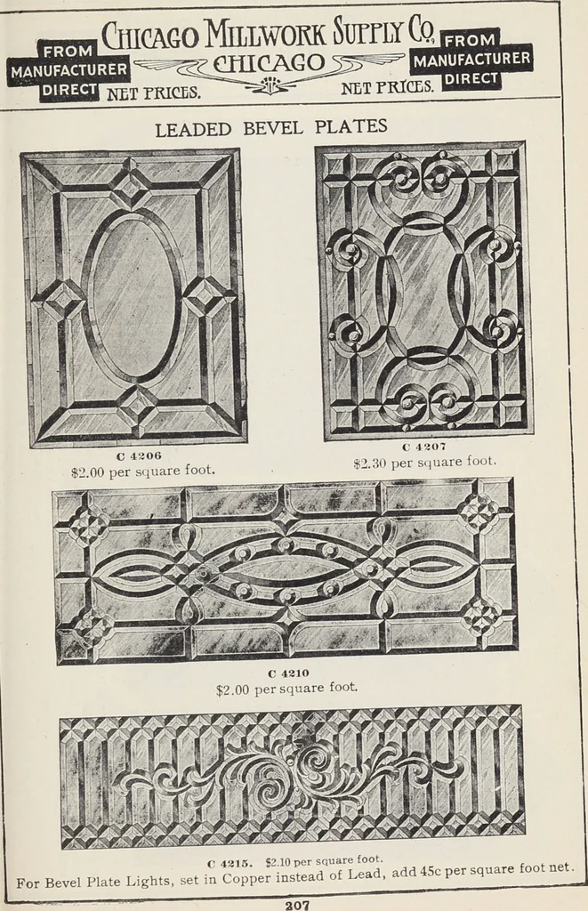 An illustration from Catalogue no. 15 from Chicago Millwork Supply Co., Chicago, U.S.A., manufacturers : doors, windows, mouldings, grilles, mantels, stairwork, etc., etc., 1906, leaf 209
