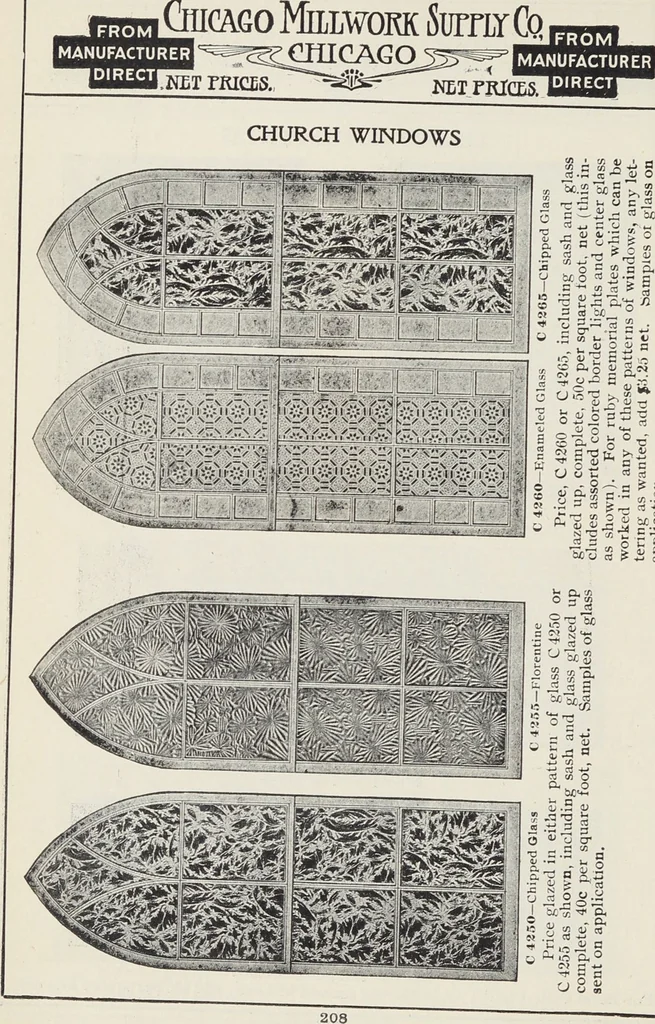 An illustration from Catalogue no. 15 from Chicago Millwork Supply Co., Chicago, U.S.A., manufacturers : doors, windows, mouldings, grilles, mantels, stairwork, etc., etc., 1906, leaf 210