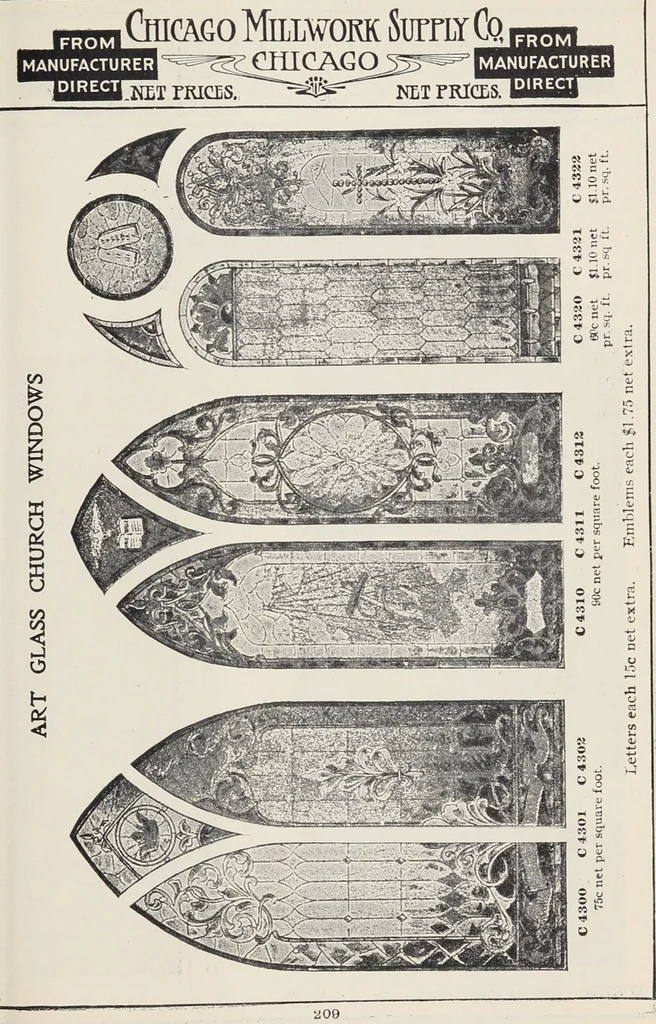 An illustration from Catalogue no. 15 from Chicago Millwork Supply Co., Chicago, U.S.A., manufacturers : doors, windows, mouldings, grilles, mantels, stairwork, etc., etc., 1906, leaf 211