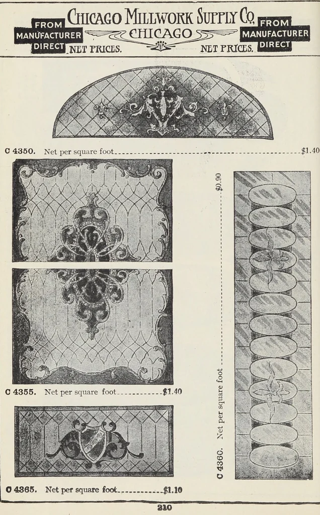 An illustration from Catalogue no. 15 from Chicago Millwork Supply Co., Chicago, U.S.A., manufacturers : doors, windows, mouldings, grilles, mantels, stairwork, etc., etc., 1906, leaf 212