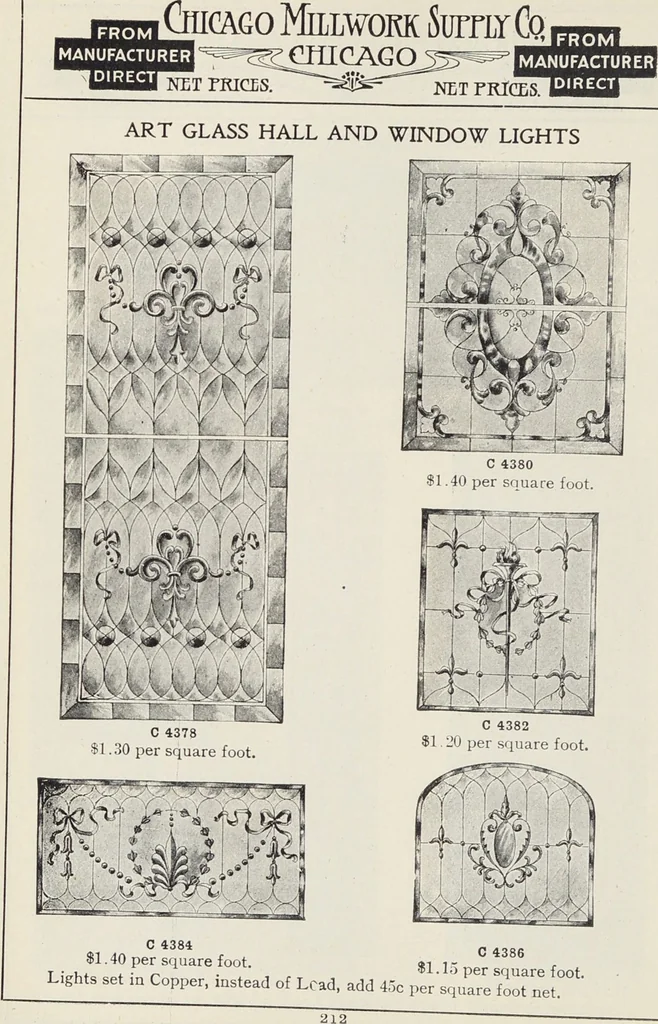 An illustration from Catalogue no. 15 from Chicago Millwork Supply Co., Chicago, U.S.A., manufacturers : doors, windows, mouldings, grilles, mantels, stairwork, etc., etc., 1906, leaf 214