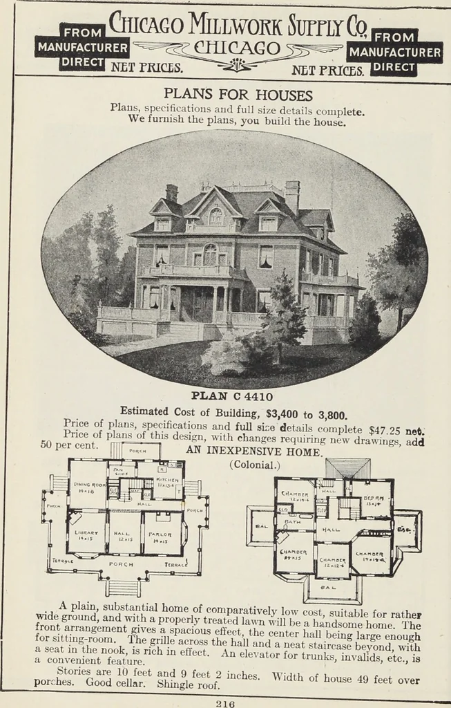 An illustration from Catalogue no. 15 from Chicago Millwork Supply Co., Chicago, U.S.A., manufacturers : doors, windows, mouldings, grilles, mantels, stairwork, etc., etc., 1906, leaf 218