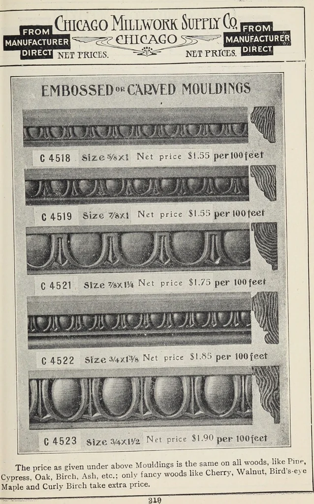 An illustration from Catalogue no. 15 from Chicago Millwork Supply Co., Chicago, U.S.A., manufacturers : doors, windows, mouldings, grilles, mantels, stairwork, etc., etc., 1906, leaf 221