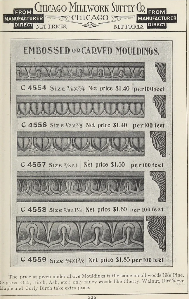 An illustration from Catalogue no. 15 from Chicago Millwork Supply Co., Chicago, U.S.A., manufacturers : doors, windows, mouldings, grilles, mantels, stairwork, etc., etc., 1906, leaf 227