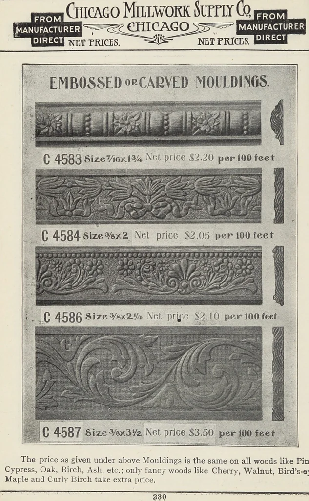 An illustration from Catalogue no. 15 from Chicago Millwork Supply Co., Chicago, U.S.A., manufacturers : doors, windows, mouldings, grilles, mantels, stairwork, etc., etc., 1906, leaf 232