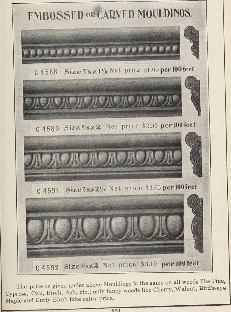 An illustration from Catalogue no. 15 from Chicago Millwork Supply Co., Chicago, U.S.A., manufacturers : doors, windows, mouldings, grilles, mantels, stairwork, etc., etc., 1906, leaf 233