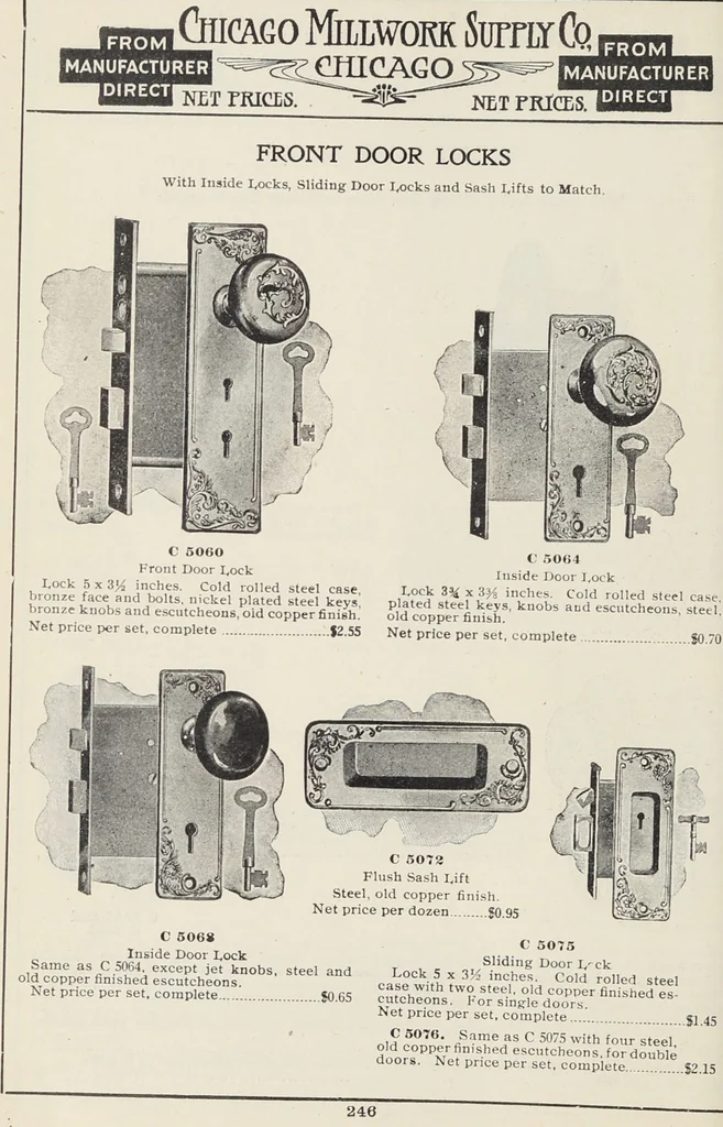 An illustration from Catalogue no. 15 from Chicago Millwork Supply Co., Chicago, U.S.A., manufacturers : doors, windows, mouldings, grilles, mantels, stairwork, etc., etc., 1906, leaf 248