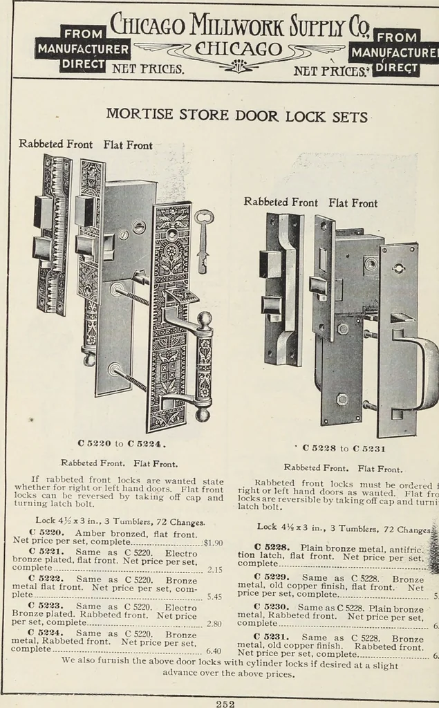 An illustration from Catalogue no. 15 from Chicago Millwork Supply Co., Chicago, U.S.A., manufacturers : doors, windows, mouldings, grilles, mantels, stairwork, etc., etc., 1906, leaf 254