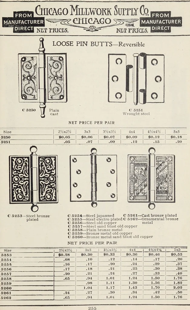 An illustration from Catalogue no. 15 from Chicago Millwork Supply Co., Chicago, U.S.A., manufacturers : doors, windows, mouldings, grilles, mantels, stairwork, etc., etc., 1906, leaf 257