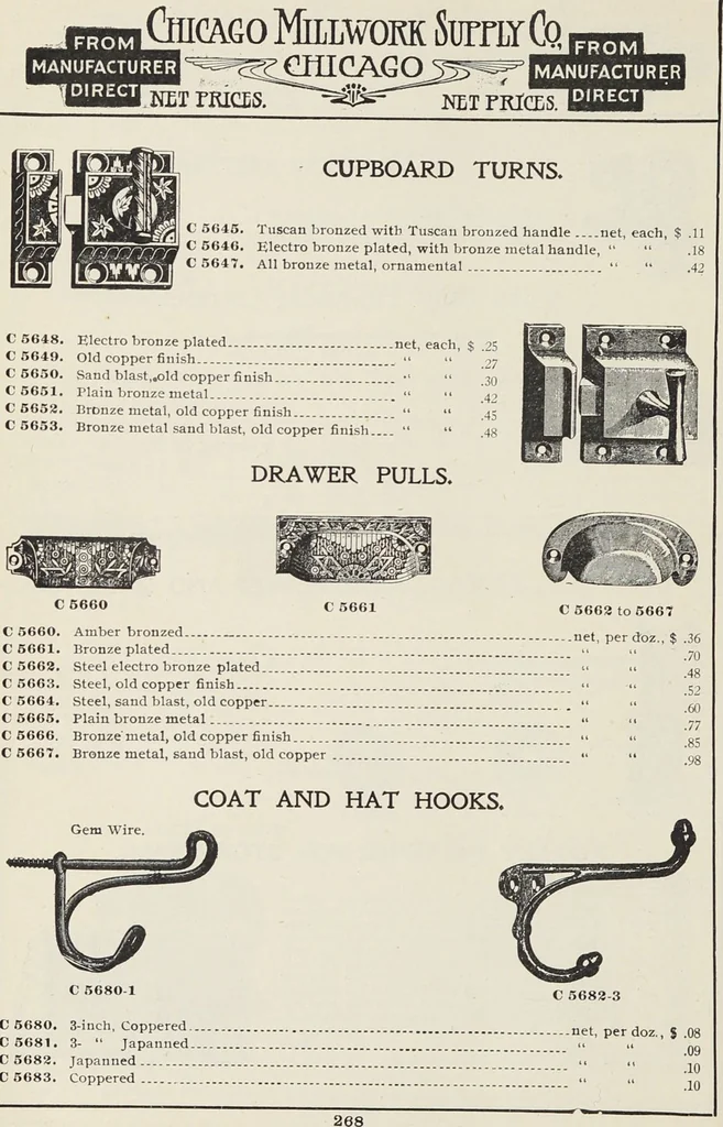 An illustration from Catalogue no. 15 from Chicago Millwork Supply Co., Chicago, U.S.A., manufacturers : doors, windows, mouldings, grilles, mantels, stairwork, etc., etc., 1906, leaf 270