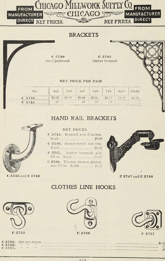 An illustration from Catalogue no. 15 from Chicago Millwork Supply Co., Chicago, U.S.A., manufacturers : doors, windows, mouldings, grilles, mantels, stairwork, etc., etc., 1906, leaf 274