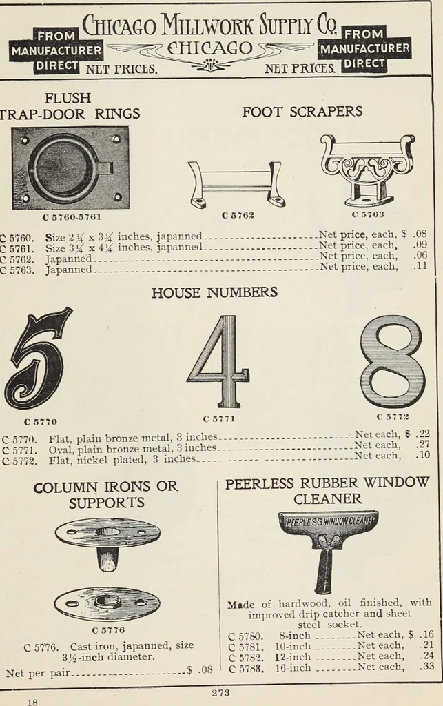 An illustration from Catalogue no. 15 from Chicago Millwork Supply Co., Chicago, U.S.A., manufacturers : doors, windows, mouldings, grilles, mantels, stairwork, etc., etc., 1906, leaf 275
