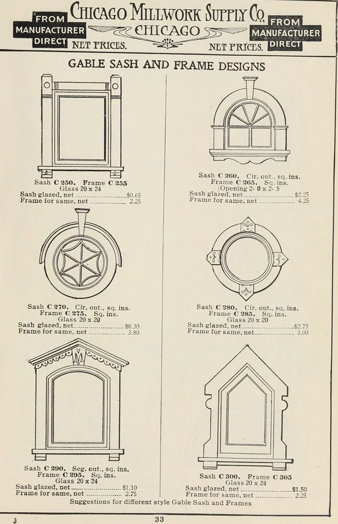 An illustration from Catalogue no. 15 from Chicago Millwork Supply Co., Chicago, U.S.A., manufacturers : doors, windows, mouldings, grilles, mantels, stairwork, etc., etc., 1906, leaf 35