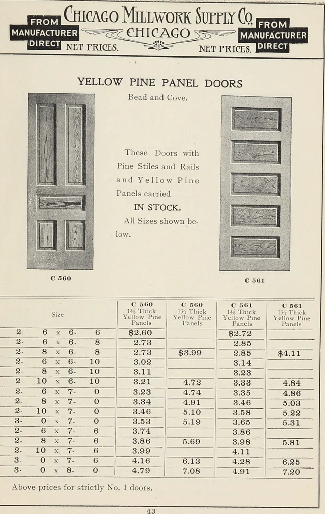 An illustration from Catalogue no. 15 from Chicago Millwork Supply Co., Chicago, U.S.A., manufacturers : doors, windows, mouldings, grilles, mantels, stairwork, etc., etc., 1906, leaf 45