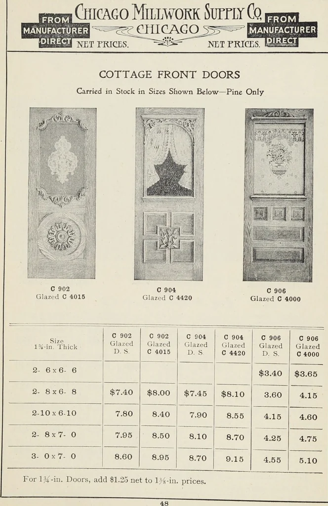 An illustration from Catalogue no. 15 from Chicago Millwork Supply Co., Chicago, U.S.A., manufacturers : doors, windows, mouldings, grilles, mantels, stairwork, etc., etc., 1906, leaf 50