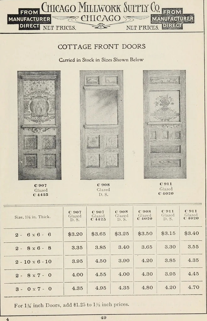 An illustration from Catalogue no. 15 from Chicago Millwork Supply Co., Chicago, U.S.A., manufacturers : doors, windows, mouldings, grilles, mantels, stairwork, etc., etc., 1906, leaf 51