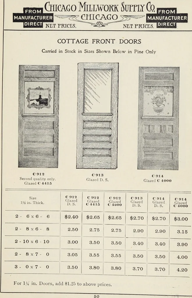 An illustration from Catalogue no. 15 from Chicago Millwork Supply Co., Chicago, U.S.A., manufacturers : doors, windows, mouldings, grilles, mantels, stairwork, etc., etc., 1906, leaf 52