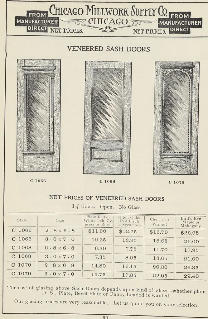 An illustration from Catalogue no. 15 from Chicago Millwork Supply Co., Chicago, U.S.A., manufacturers : doors, windows, mouldings, grilles, mantels, stairwork, etc., etc., 1906, leaf 62