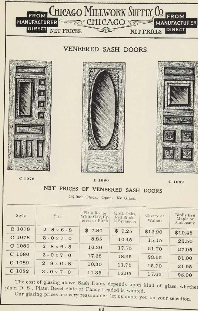An illustration from Catalogue no. 15 from Chicago Millwork Supply Co., Chicago, U.S.A., manufacturers : doors, windows, mouldings, grilles, mantels, stairwork, etc., etc., 1906, leaf 64
