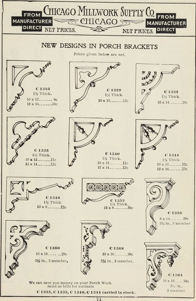 An illustration from Catalogue no. 15 from Chicago Millwork Supply Co., Chicago, U.S.A., manufacturers : doors, windows, mouldings, grilles, mantels, stairwork, etc., etc., 1906, leaf 73