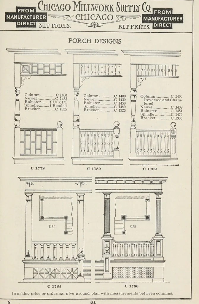 An illustration from Catalogue no. 15 from Chicago Millwork Supply Co., Chicago, U.S.A., manufacturers : doors, windows, mouldings, grilles, mantels, stairwork, etc., etc., 1906, leaf 83