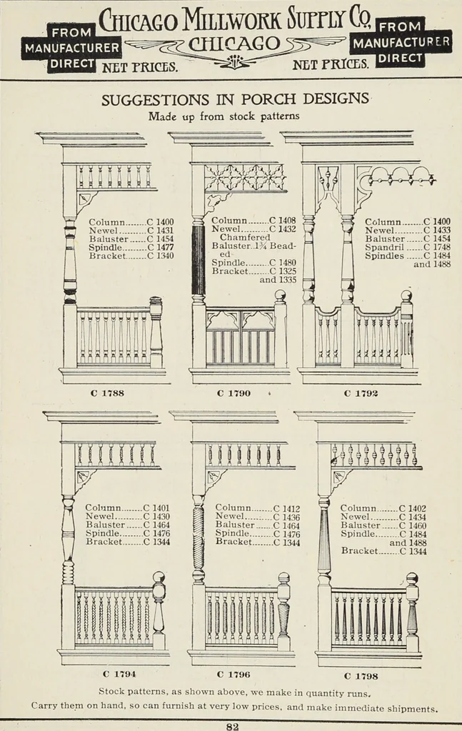 An illustration from Catalogue no. 15 from Chicago Millwork Supply Co., Chicago, U.S.A., manufacturers : doors, windows, mouldings, grilles, mantels, stairwork, etc., etc., 1906, leaf 84