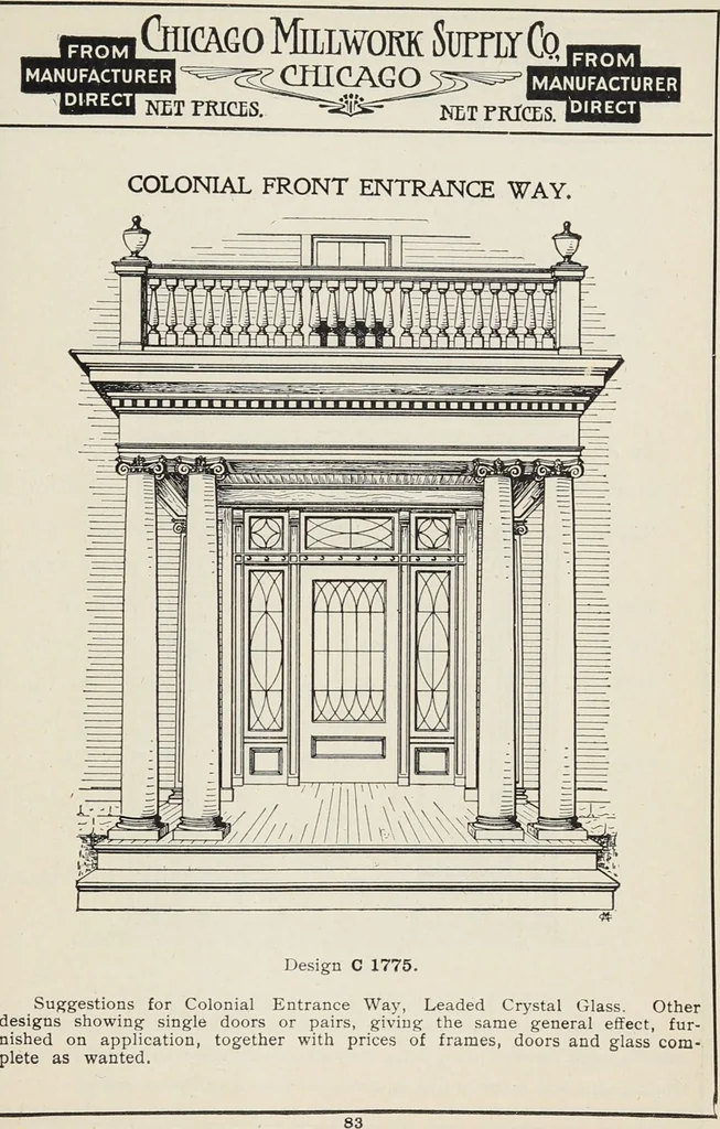 An illustration from Catalogue no. 15 from Chicago Millwork Supply Co., Chicago, U.S.A., manufacturers : doors, windows, mouldings, grilles, mantels, stairwork, etc., etc., 1906, leaf 85