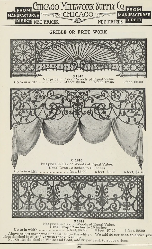 An illustration from Catalogue no. 15 from Chicago Millwork Supply Co., Chicago, U.S.A., manufacturers : doors, windows, mouldings, grilles, mantels, stairwork, etc., etc., 1906, leaf 98