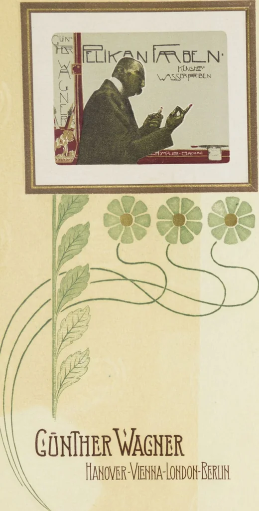 An illustration from Günther Wagners Pelikan Farben : künstlern [i.e. künstlerischen] Wasserfarben, 1900, leaf 1