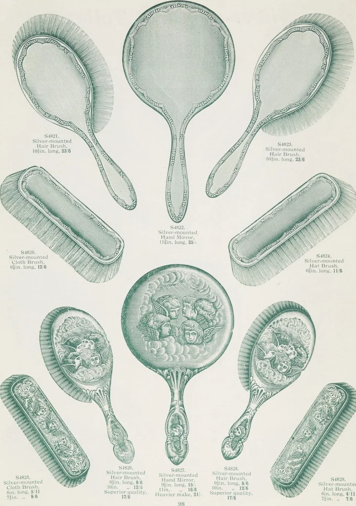 An illustration from Boots leather goods, fancy, silver, toilet, and bound book depts. Season 1910-11, 1910, leaf 102