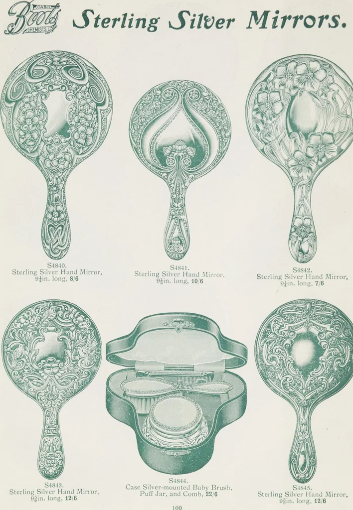 An illustration from Boots leather goods, fancy, silver, toilet, and bound book depts. Season 1910-11, 1910, leaf 104
