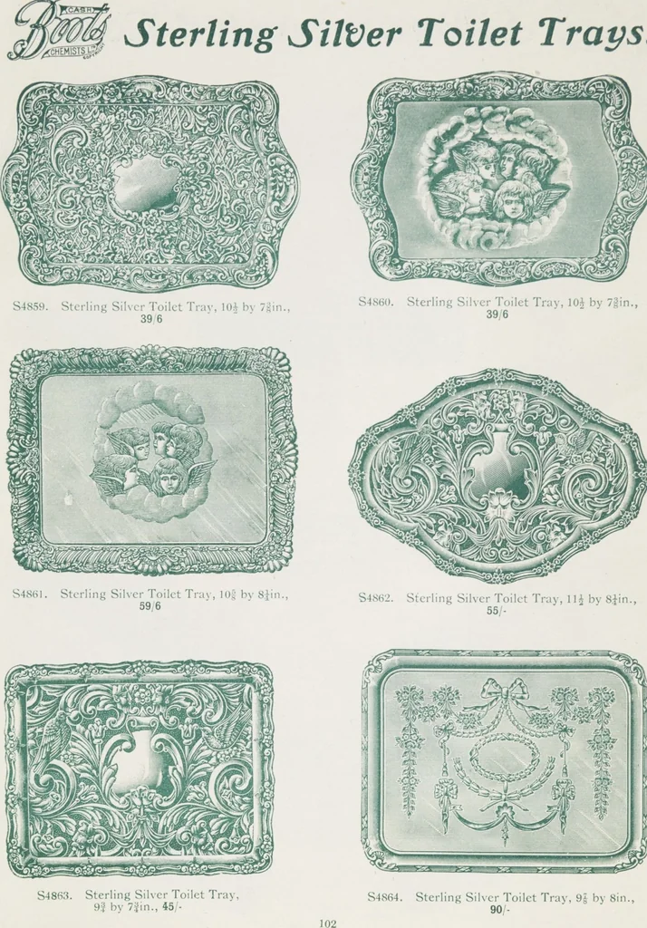An illustration from Boots leather goods, fancy, silver, toilet, and bound book depts. Season 1910-11, 1910, leaf 106
